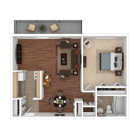 Floor plan for 1 bed, 1 bath, 750 sqft